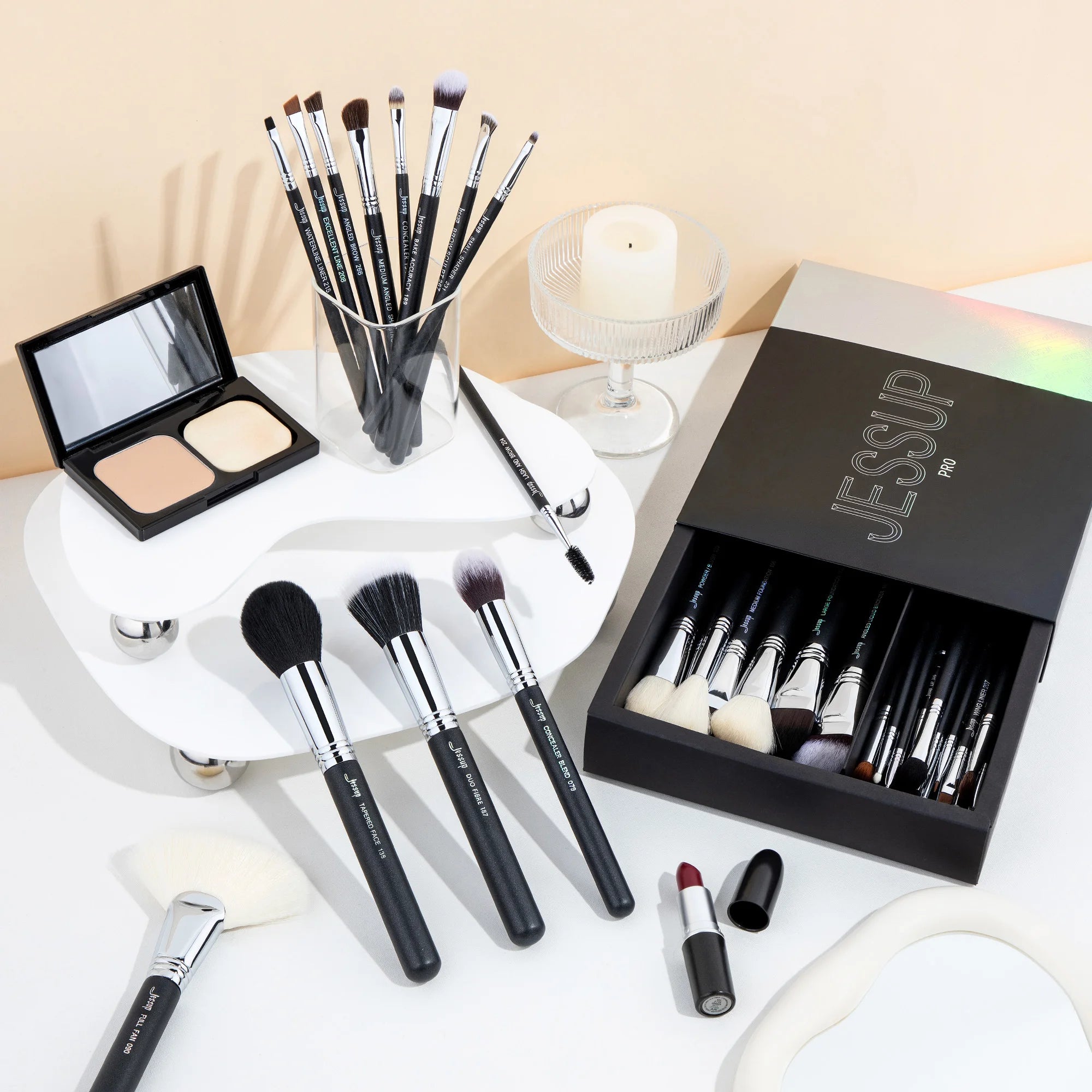 Jessup Makeup Brushes Set Professional 35pcs Premium Synthetic Labeled Make up Brush for Foundation Eyeshadow Concealer Contour