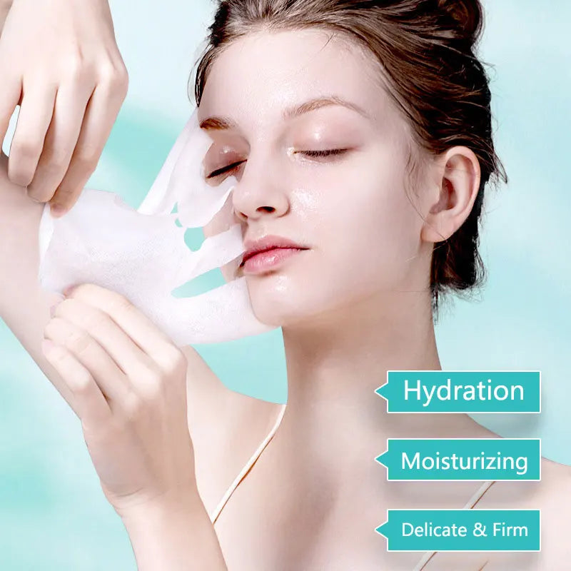10 Pieces Hyaluronic Acid Facial Mask Sheet Pores Moisturizing Oil-Control Anti-Aging Replenishment Whitening Face Care