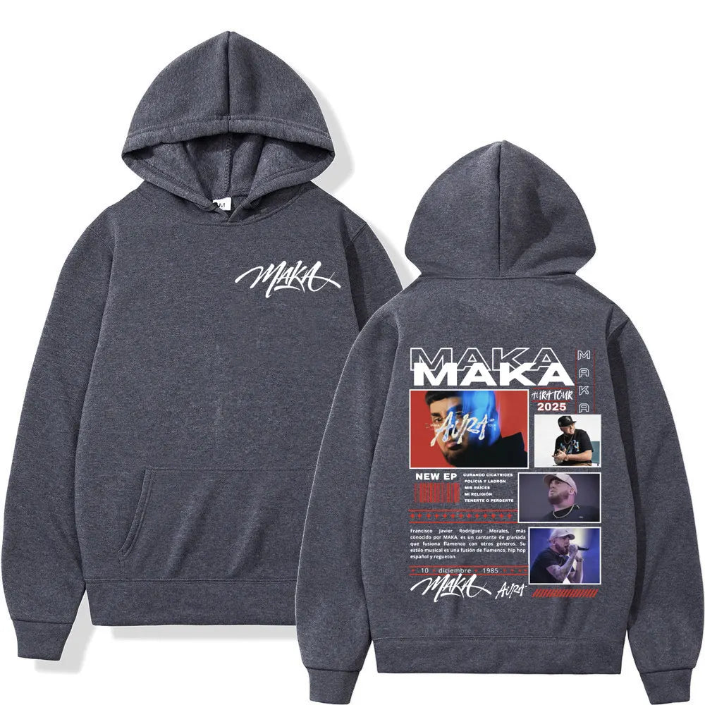 Rapper Maka Aura 2025 Tour Merch Hoodies Men's Women Fashion Hip Hop Hooded Sweatshirts Fans Gift Oversized Pullovers Streetwear