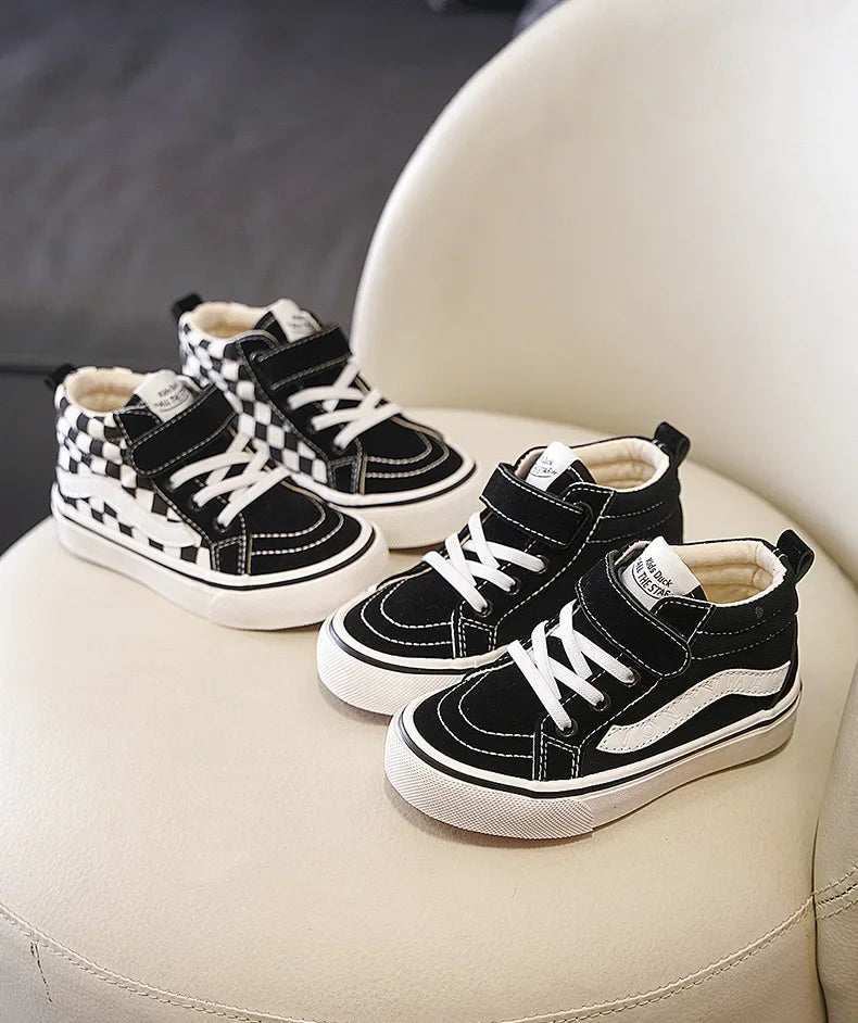 New Shoes for Kids Boys Girls High Top Canvas Shoes Fashion Velcro Casual Board Shoes Kids Soft Sole Anti Slip Sneakers
