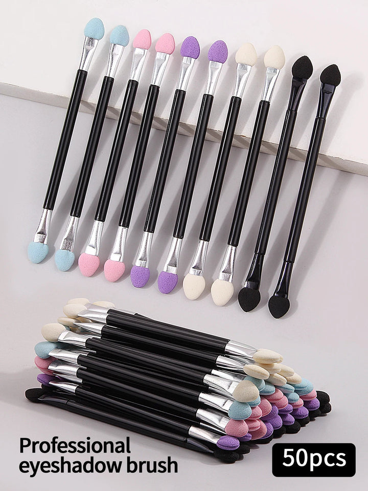 50PCS Double-Ended Eyeshadow Brushes Fashion Useful Long Handle Sponge Stick Applicators Lip Eye Brow Brush Beauty Makeup Tool Halalzen