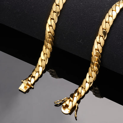 Hip Hop Bling 18K Gold-plated Cuban Link Chain Necklaces Tank Chain Men's Whip Chain Necklace Men Rapper Jewelry