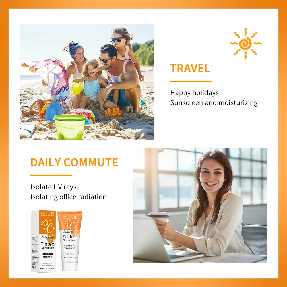 SPF40 Tinted Moisturizing VC Sunscreen Skin Protection Refreshing Makeup Sunscreen Cream UV Anti-aging Resistance Sunscreen Halalzen