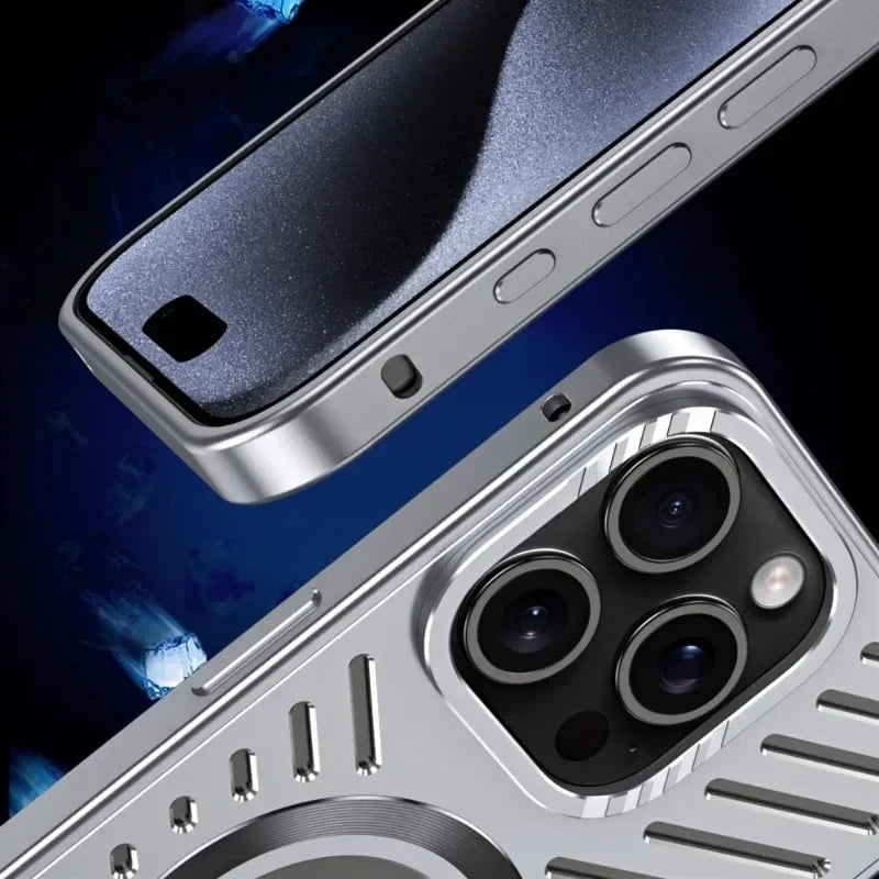 for IPhone 12 13 14 15 16 Pro Max Series MagSafe Case Luxury Metal Heat Dissipation Magnetic Phone Cases Aluminum Cooling Cover