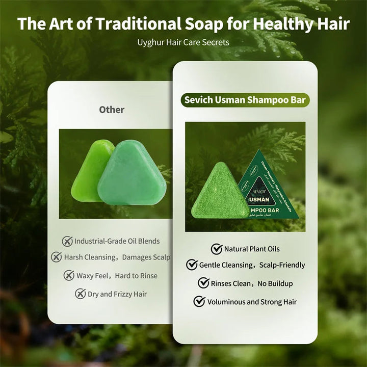 120g Usman Grass Herbal Shampoo Soap Hair Loss Treat Solid Shampoo Bar Strengthen Hair Root Oil Control Hair Growth Hair Care HALALZEN