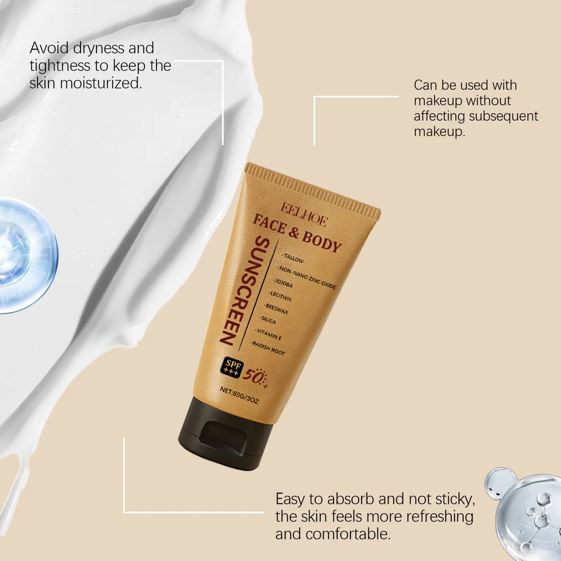 Eelhoe Tallow Body Repairing Sunscreen Oil Control Lasting Waterproof Full Coverage Keep Refresh For Oily Skin Sunscreen Lotions