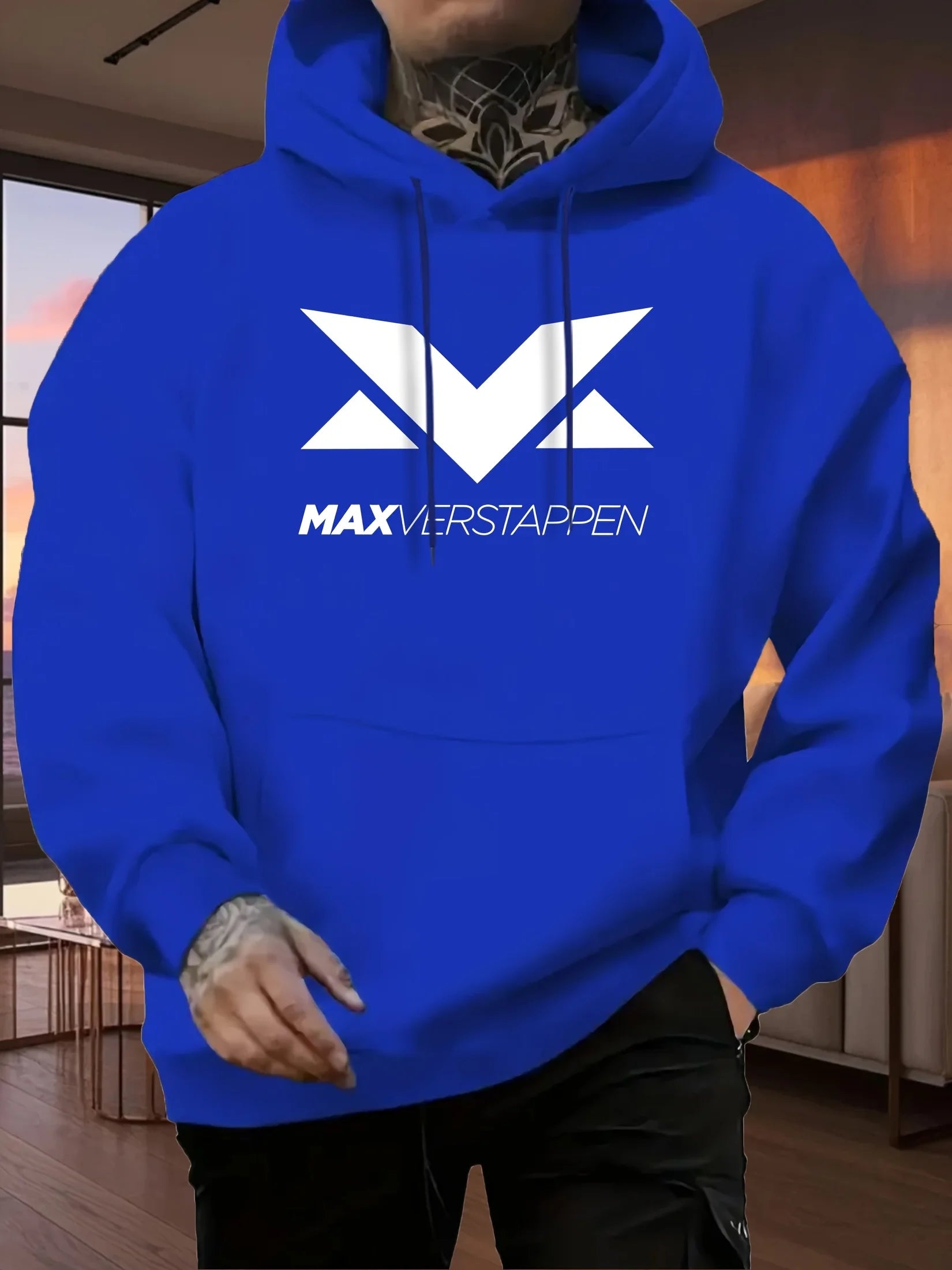 Men'S Red Max Verstappen Racing Graphic Hoodie - Casual Front Print Pullover with White Logo, Long Sleeves, and Kangaroo Pocket