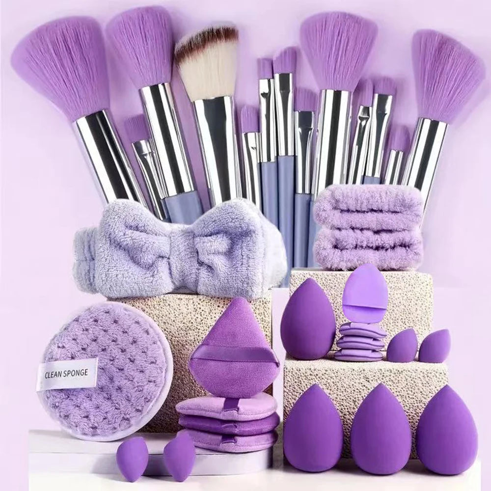 20/40Pcs Makeup Brushes and Sponges Set, Brown Makeup Puff, Beauty Egg, Headband, Wristband Remover Kit, Makeup Tool, Gift, Halalzen
