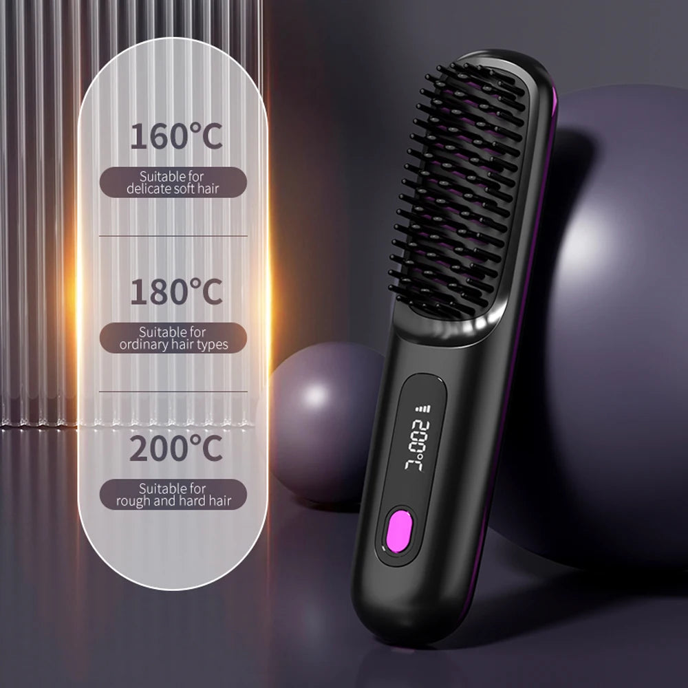Cordless Hair Straightener Brush 3 Temperature Electric Negative Ions Ceramic Anti-Scald Heated Comb Hair Styling Tools Halalzen