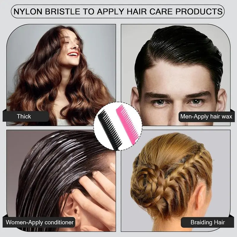 3 Row Hair Comb for Natural Detangling Hair Styling Brush Nylon Bristle Unbraider Teasing Comb Rat Tail for Women Men Black PD