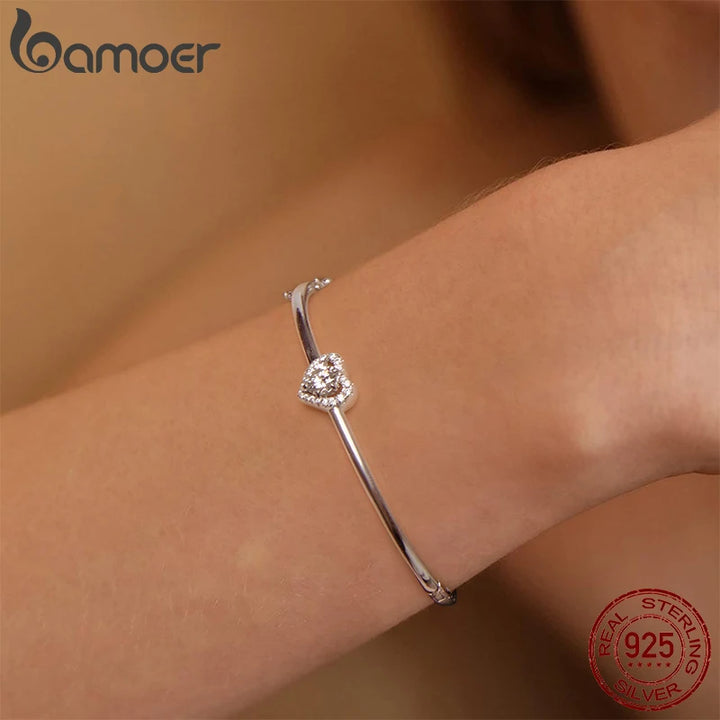 Pulsera BAMOER de moisanita en forma de corazón hueco de 0.5 quilates, corte redondo, color D, brazalete para muñeca, plata de ley 925 para mujer, regalo de boda