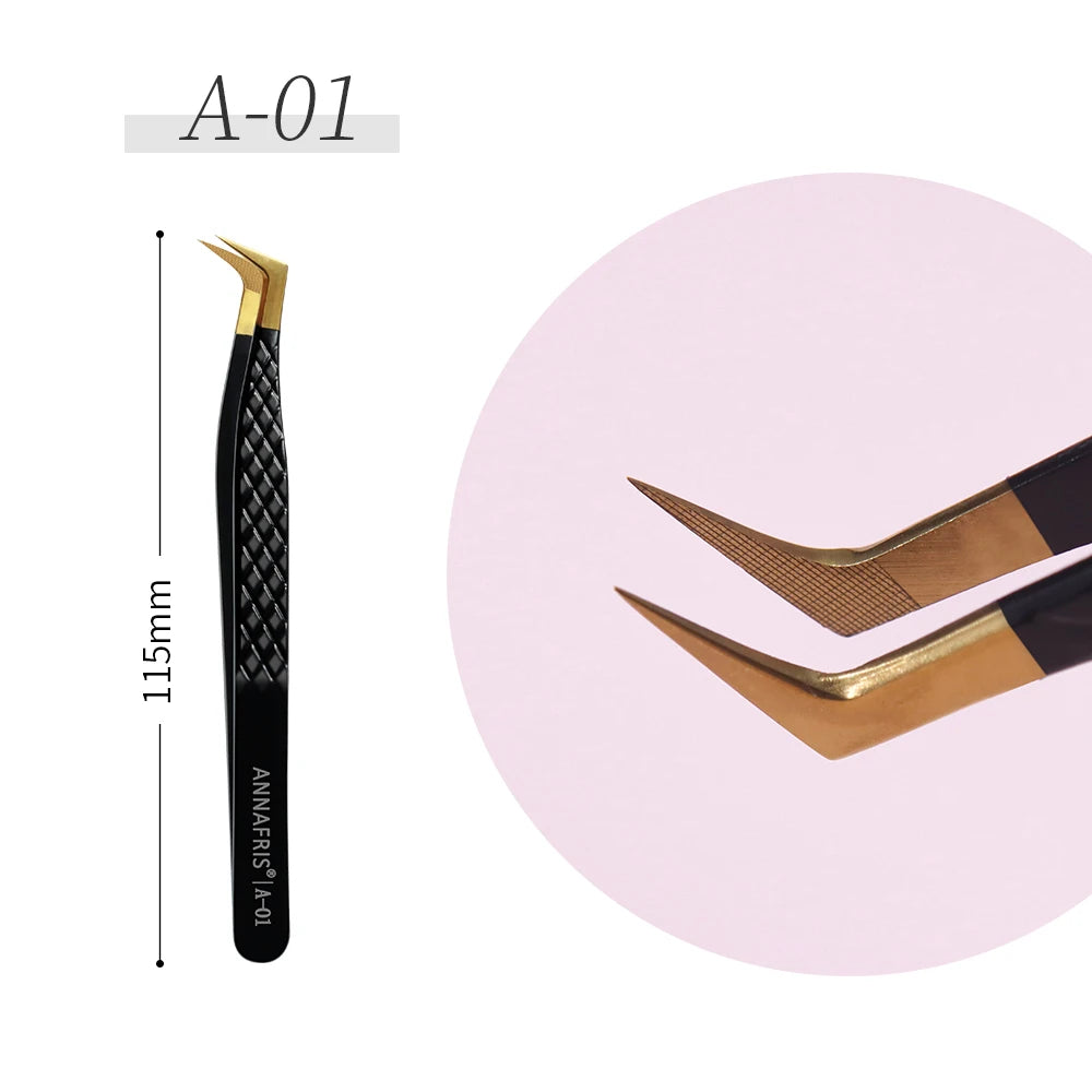 ANNAFRIS High-end Fiber Tip Lash Tweezers Stainless Steel Straight Head Curved Tip Eyelash Extension Tweezer Makeup Tools