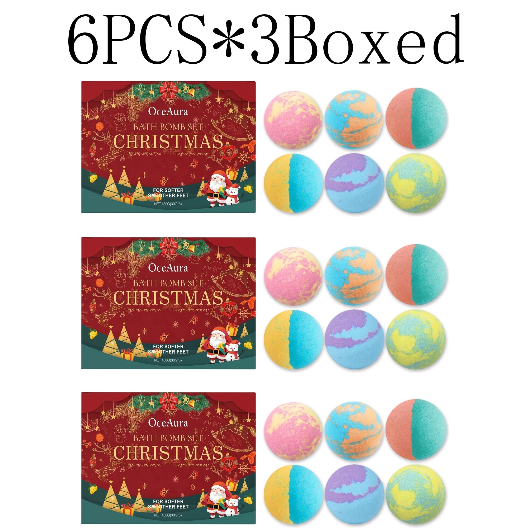Christmas Colored Fizzy Long-Lasting Scent Bath Bomb Gift Set Gentle Cleansing and Exfoliating Handmade Moisturize Bath Bomb Halalzen