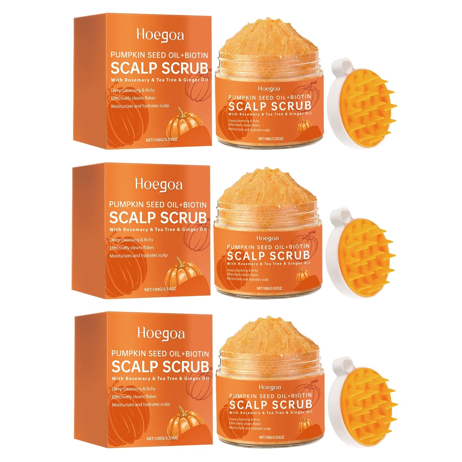 Pumpkin seeds Scalp Scrub Exfoliating Deep Cleansing Treatment For Improves Root Volume With Massage Brush Plant Essential Oils Halalzen