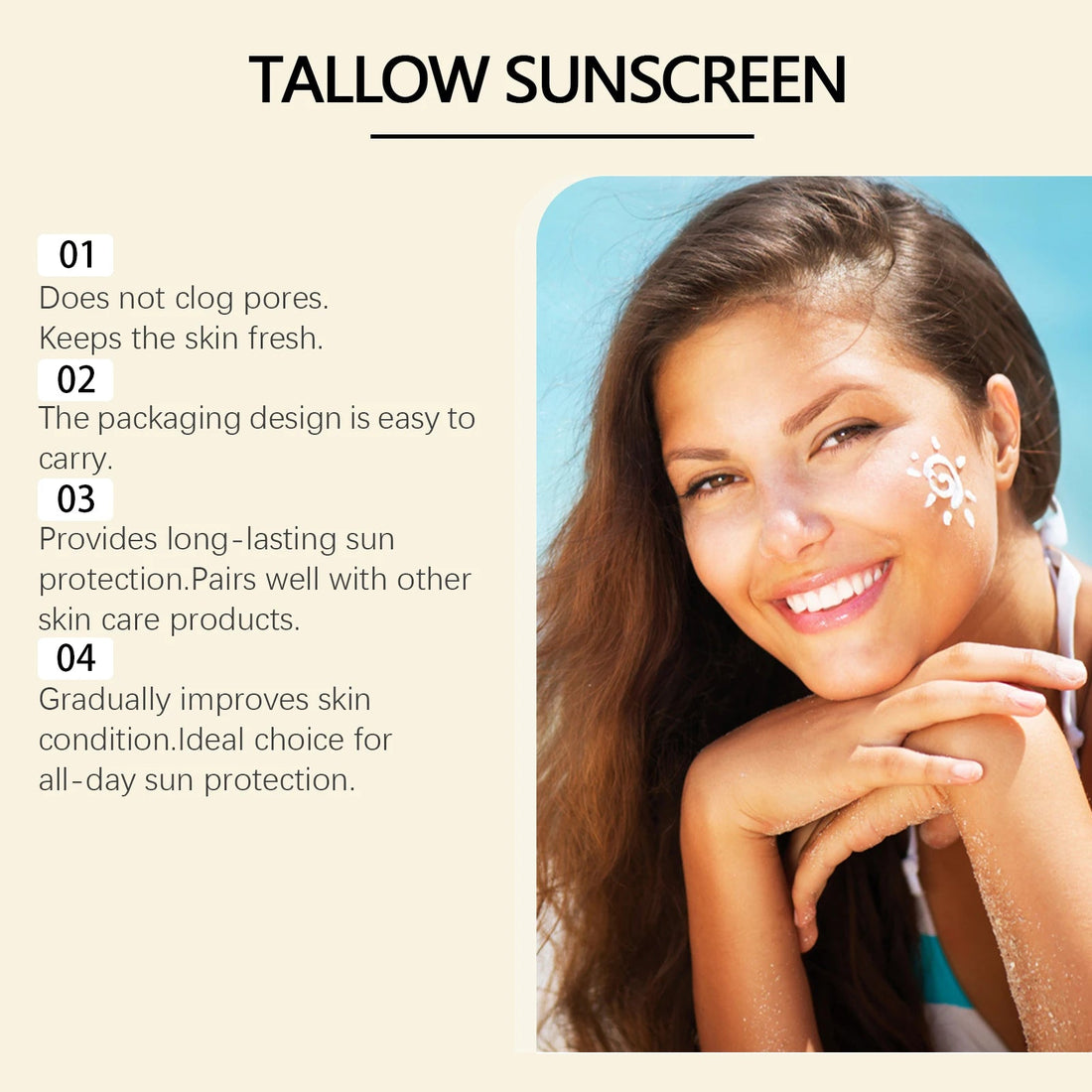 Tallow Brightening Sunscreen Spf30+ Anti Sunburn UV Long-Lasting Sun Protection Waterproof Moisturizing Face Sunscreen Product Halalzen