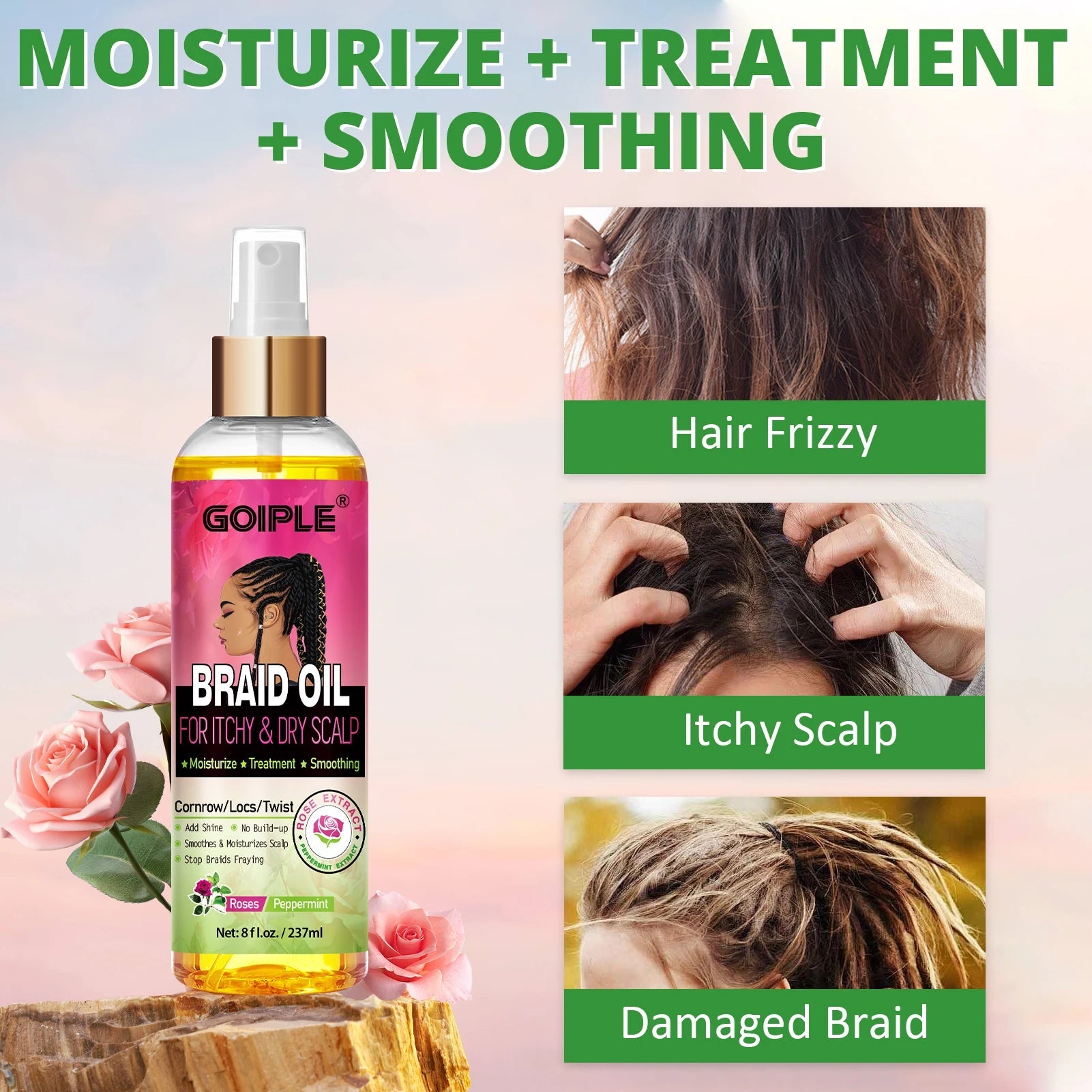 GOIPLE Natural Rose Extract Braid Oil For Itchy Dry Scalp Cornrow Locs Twist Add Shine Smoothes Moisturizes Hair Care Oil Halalzen