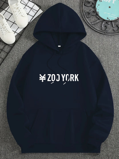 Men'S Black "ZOO YORK" Graphic Hoodie - Lightweight Polyester Blend, Perfect, Casual Wear Hoodie  | Knit Construction,