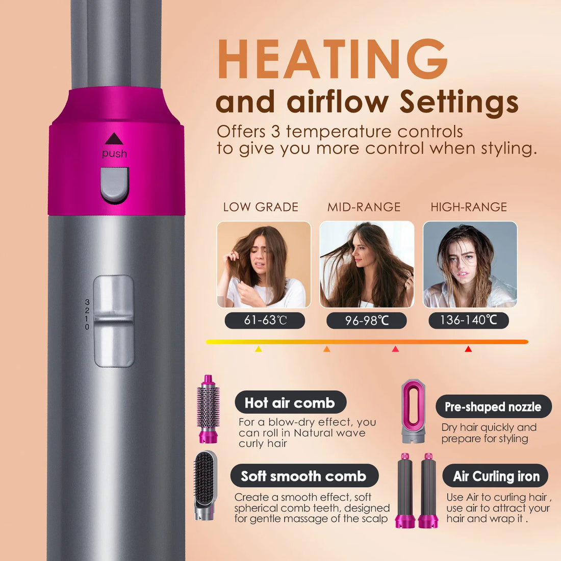 High-Quality 5-in-1 Hair Curler Hair Clips Heat Air Comb Hairdryer Styling Tool And Accessories for Hairdressers For Dyso Gift