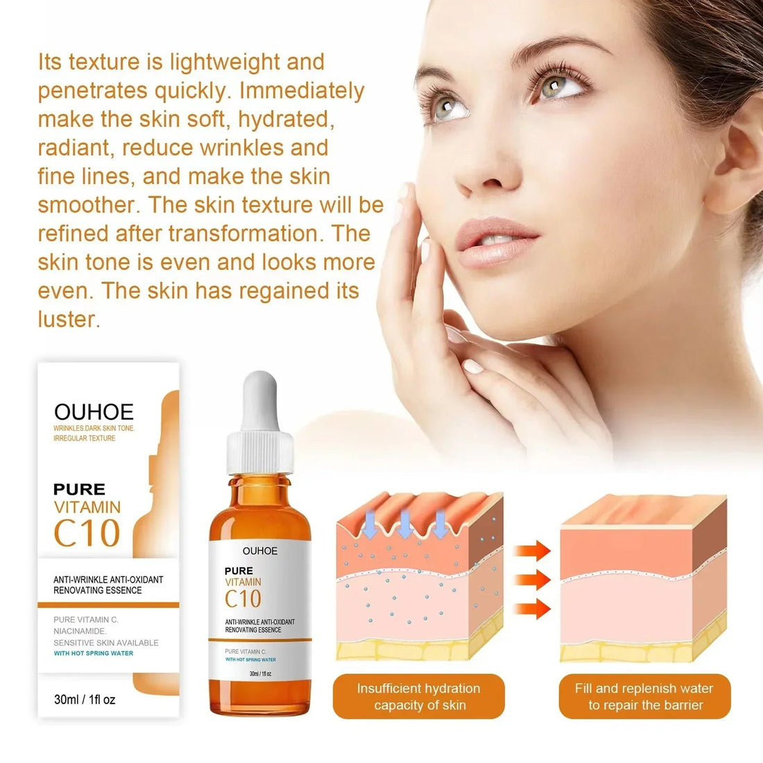 Vitamin C Wrinkle Remover Face Serum Lifting Firming Fade Fine Lines Anti-aging Essence Whitening Brighten Nourish Skin Care Halalzen
