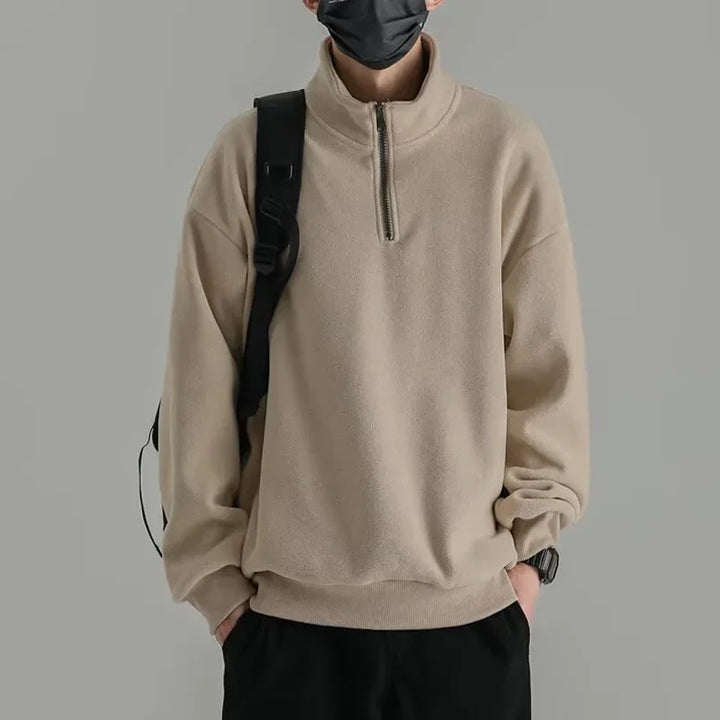 Men's Polar Fleece Half-zip Turtleneck Sweatshirts Korean Fashion Loose Pullover Hoodies New Y2K Vintage Streetwear ropa hombre