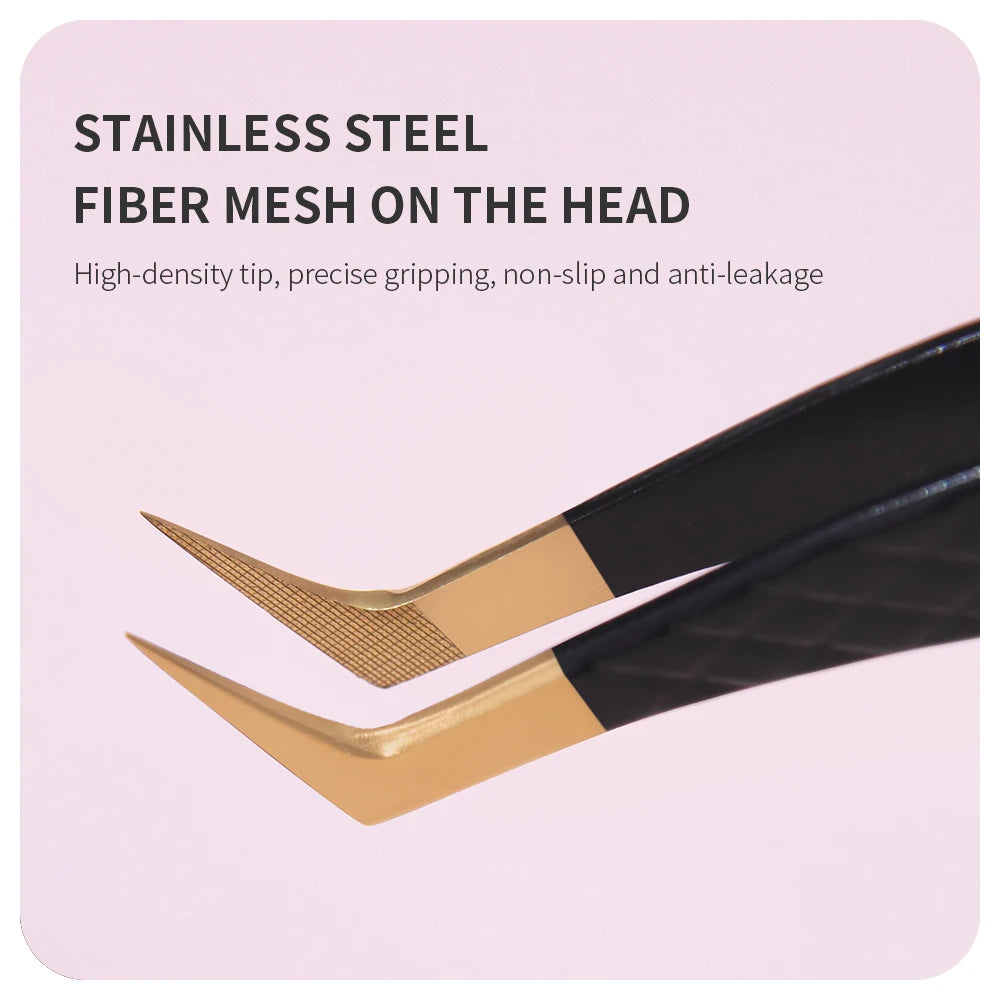 ANNAFRIS High-end Fiber Tip Lash Tweezers Stainless Steel Straight Head Curved Tip Eyelash Extension Tweezer Makeup Tools