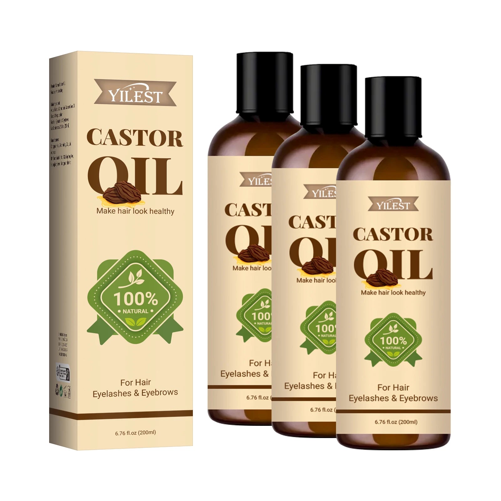 100% Pure Castor Oil 200ml - For Hair Growth, Eyelashes & Eyebrows, Moisturizing Treatment to Strengthen & Repair Split Ends