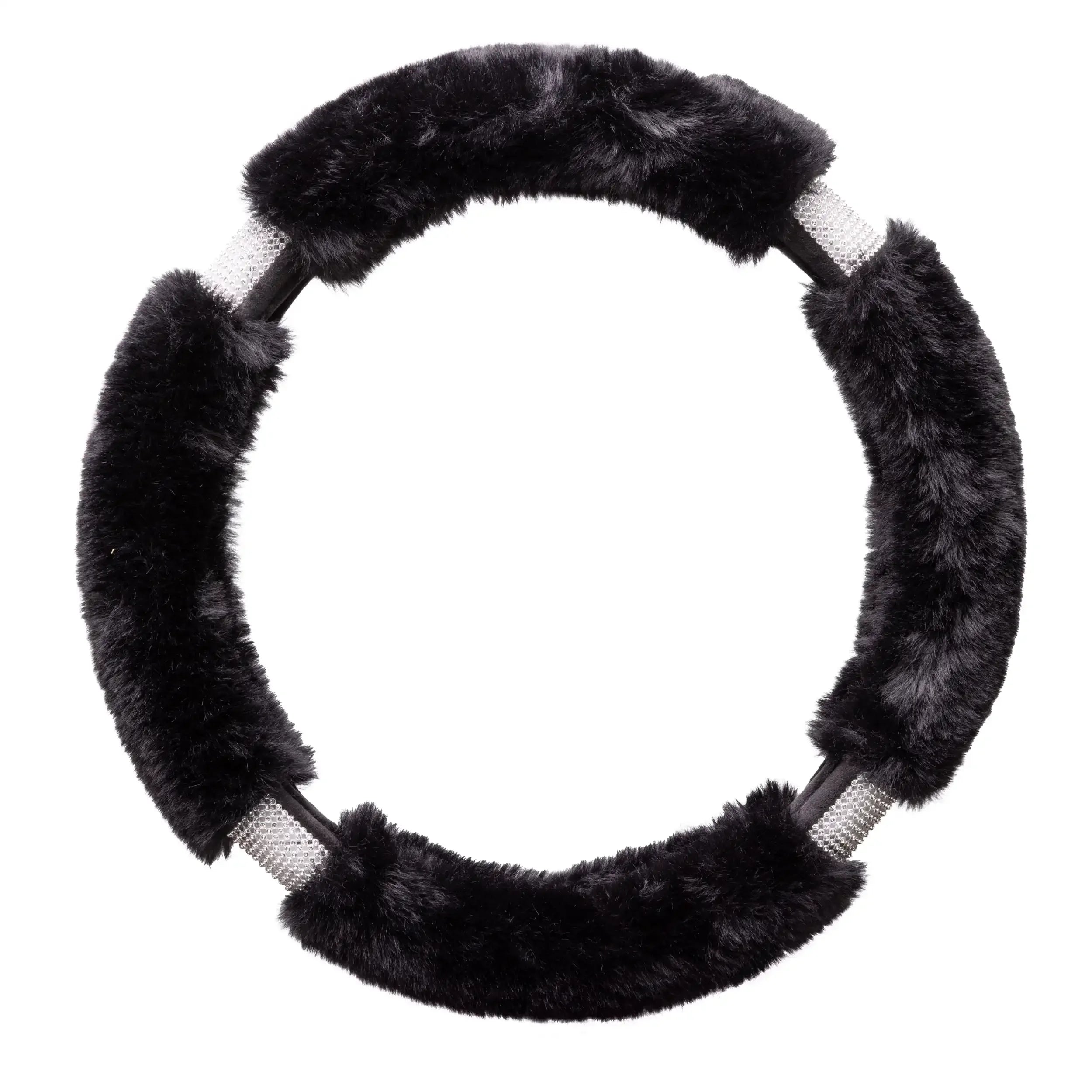 Black Fluffy Bling Steering Wheel Cover, 1.08 lbs,Fit-to-Fit,All-Season Comfort