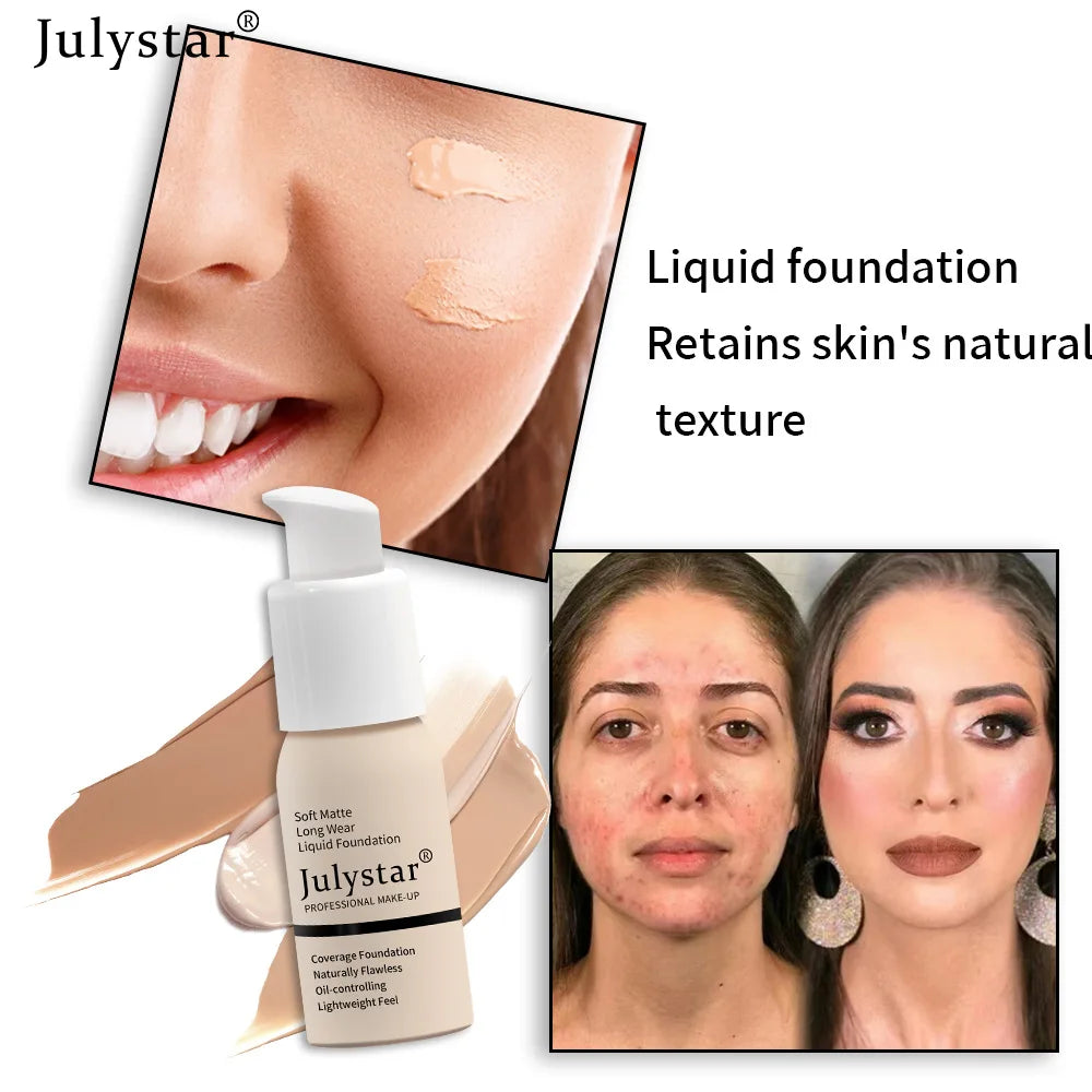 10 Colors Matte Liquid Foundation, Waterproof Long‑lasting Lightweight Oil Control Concealer Facial Base Makeup