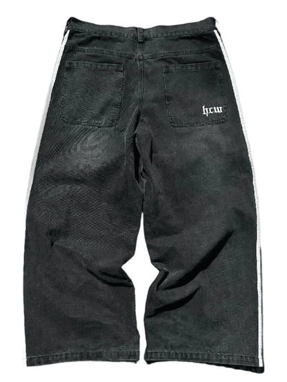 Striped Denim Pants for Men,Loose Fit Y2K Vintage Style Long Trousers,Straight Leg Baggy Retro Design Jeans
