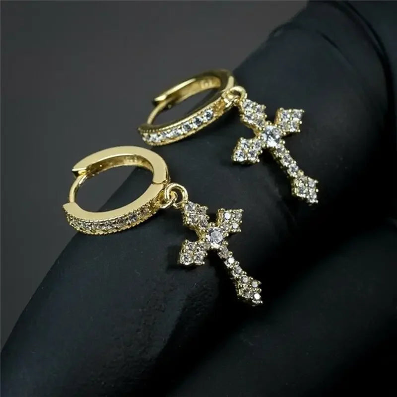 Classic Cross Point-Drill Crystal Replaceable Exquisite White Color Earrings For Women Men Hiphop Party Jewelry Gifts