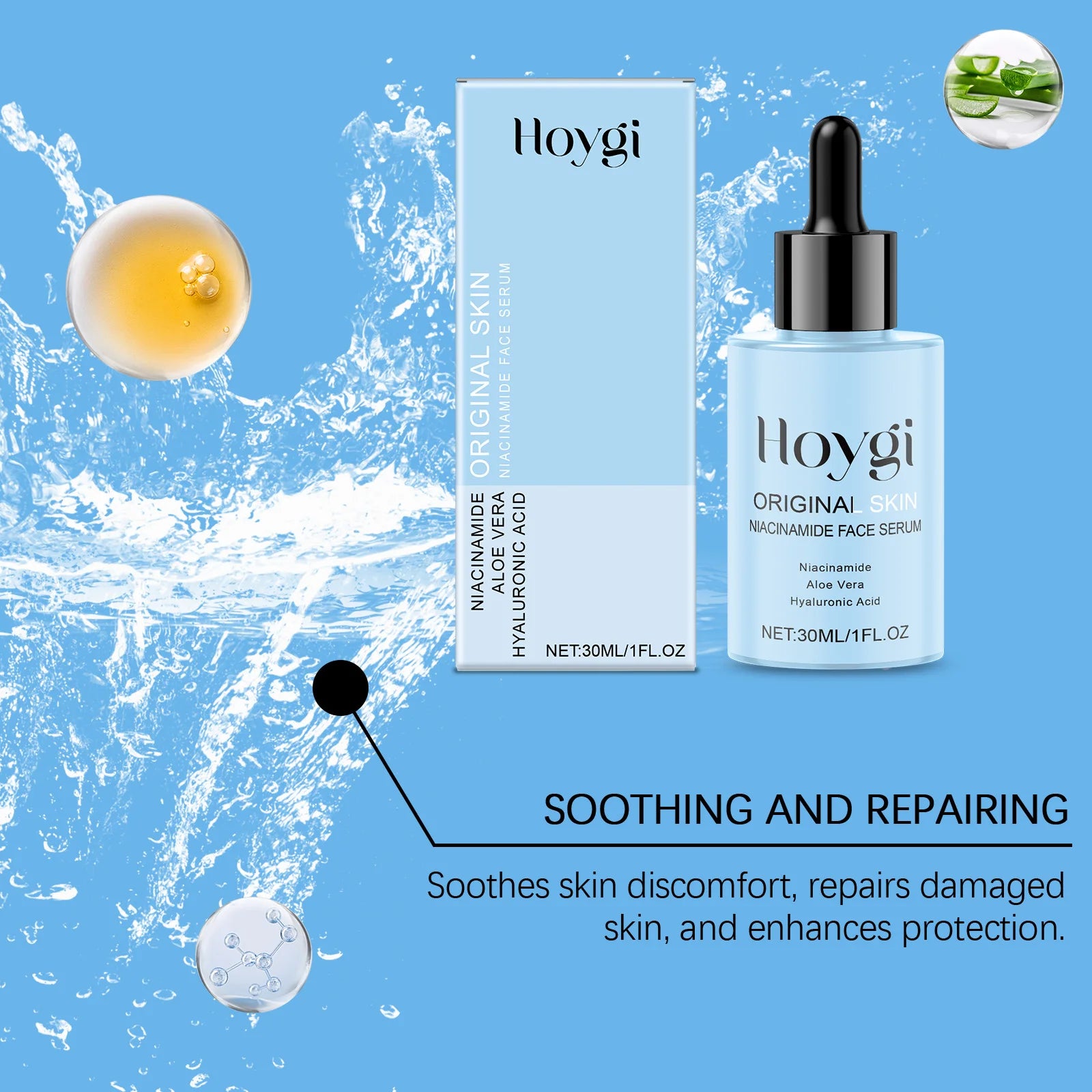 Ship From US Niacinamide Face Serum 30ml Anti Wrinkle Serum Aloe Vera Hydrating Brightening Skin Care For Women Sensitive Skin Dropper Bottle