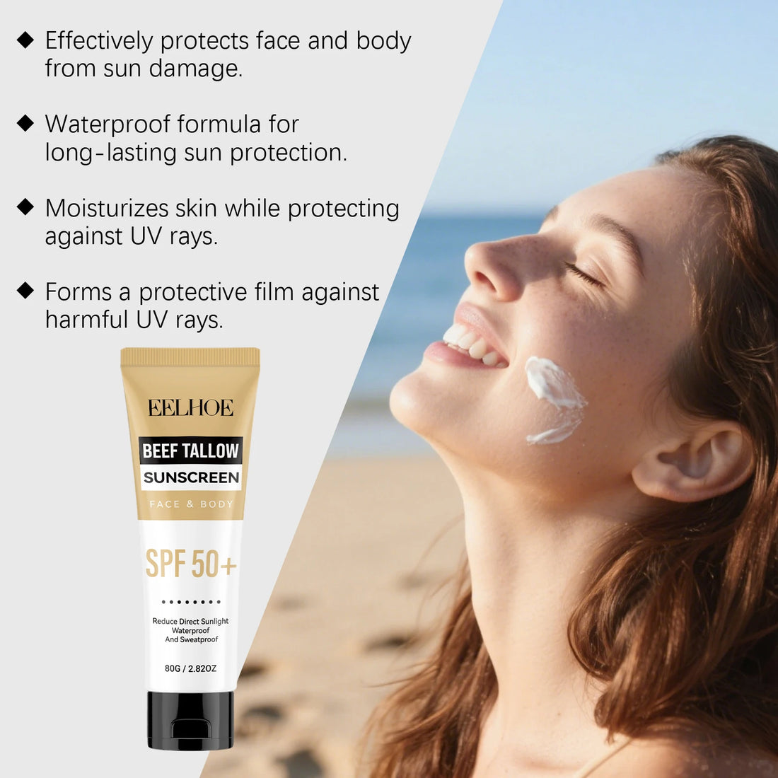 Beef Tallow Sunblock SPF 50 All-in-One Nourishing Body Protection Cream UV Shield Moisturizing Nourishing Sun Block Cream