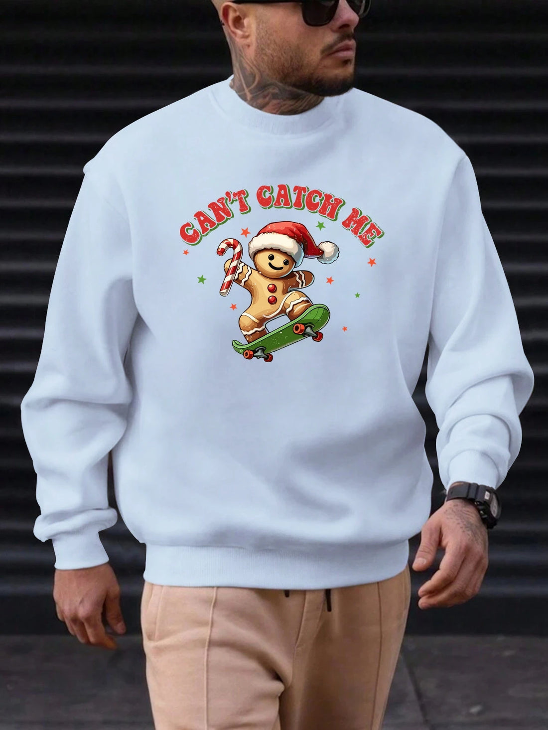 Men's Cotton Crewneck Sweatshirt CAN'T CATCH ME Graphic Print 2025 New Trending Fashion Casual High Quality Top Clothing