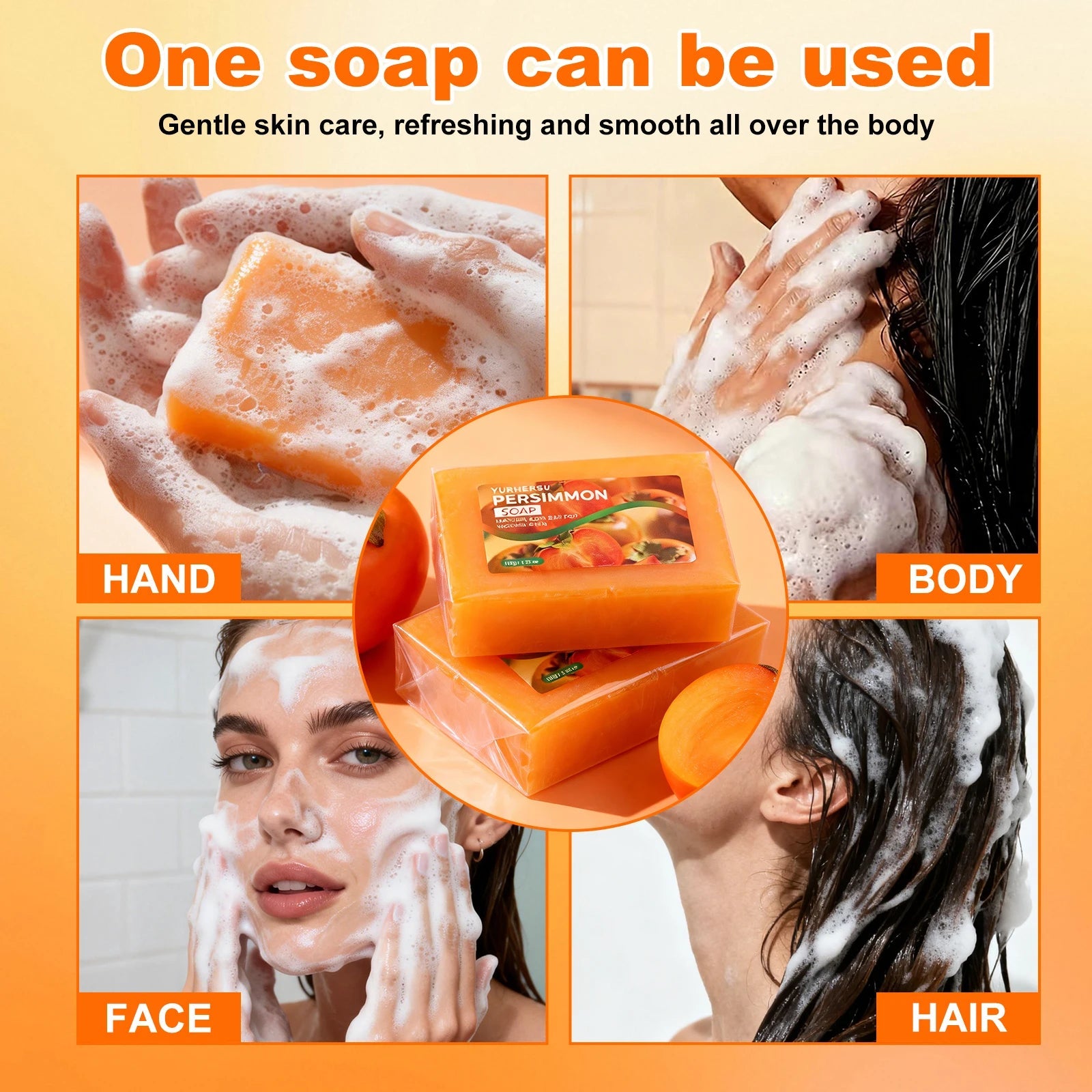 Handmade Persimmon Extract Soap Nourishing Hydrating Repair Damaged Skin Brighten Complexion Face Body Soap Bar Halalzen