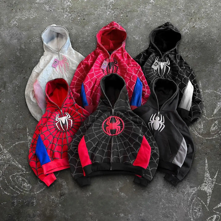 Y2k Retro Gothic America Spider Foaming 3d Print Hoodies Fashion Oversized Loose Full Zipper Hoodie Men Jacket Street Sweatshirt