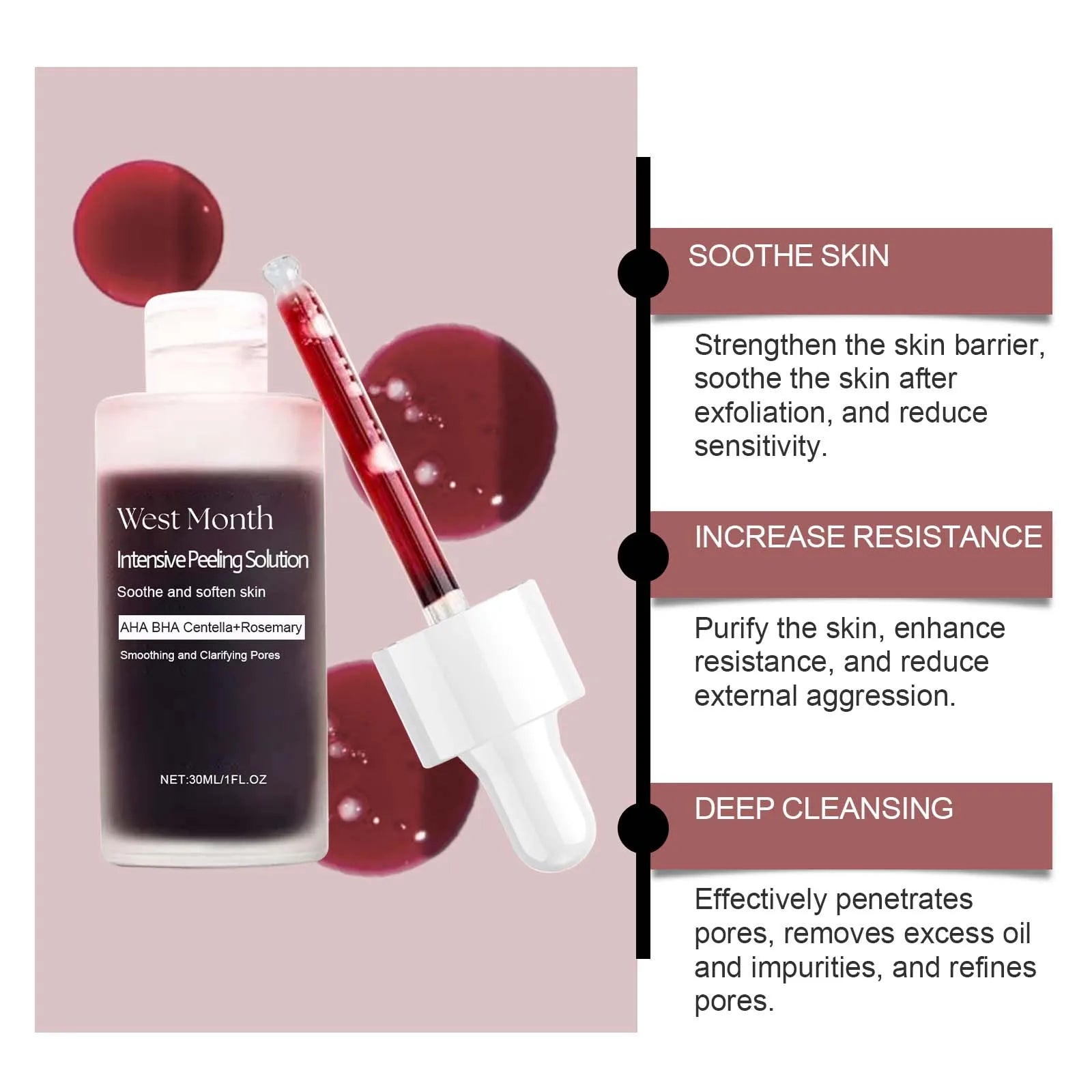Peeling Face Serum Anti Acne Brightening Exfoliating Shrink Pores Salicylic Acid AHA Serum Reduces Blackheads Smoothing Facial