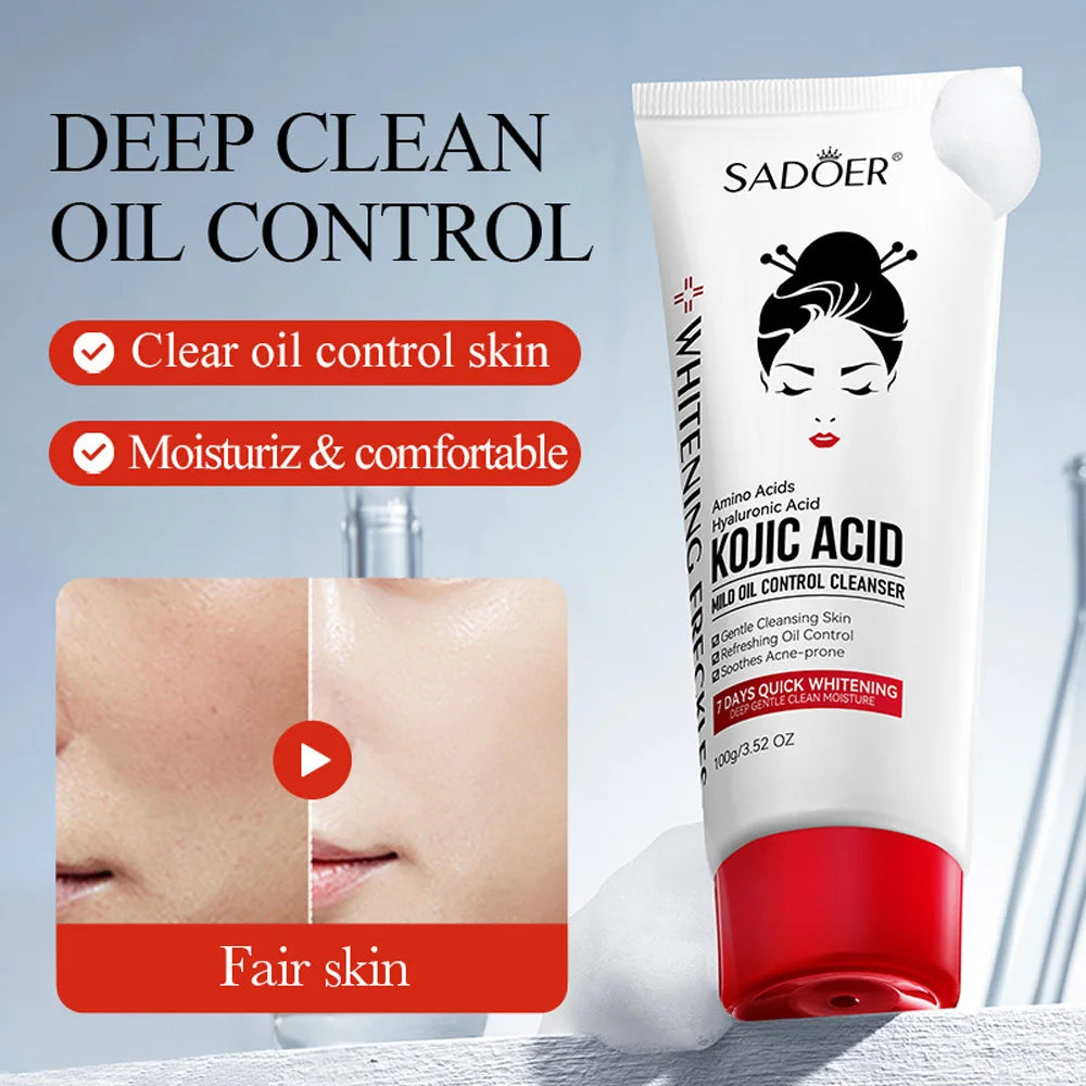 Kojic Acid Whitening Deep Cleansing Milk, Moisturizing Oil Control Spot Removing Acne Cleansing Milk Halalzen