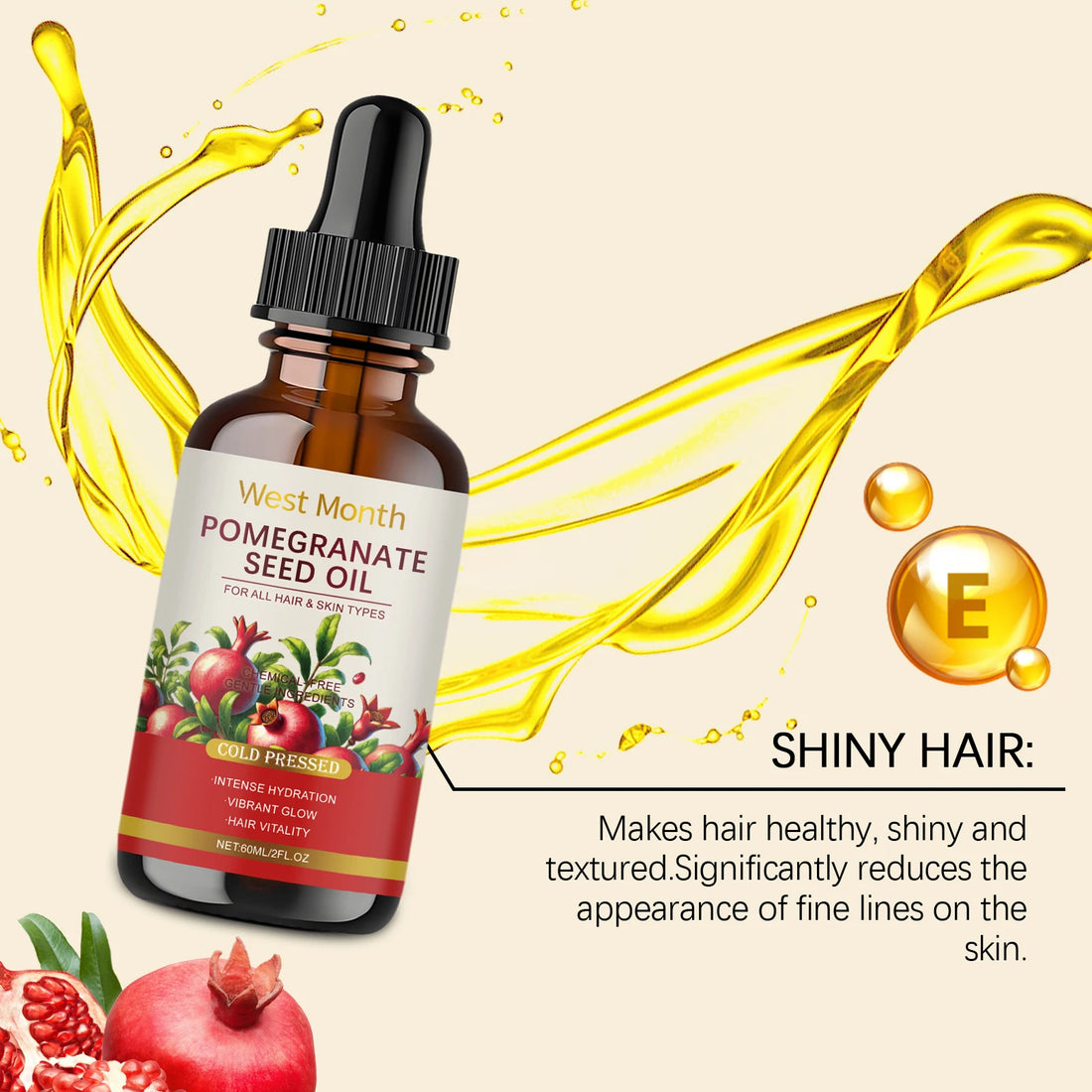 West Month 60ml Pomegranate Seed Moisturizing Essential Oil Gentle Hydrating Body Skin Care for Overall Nourishment