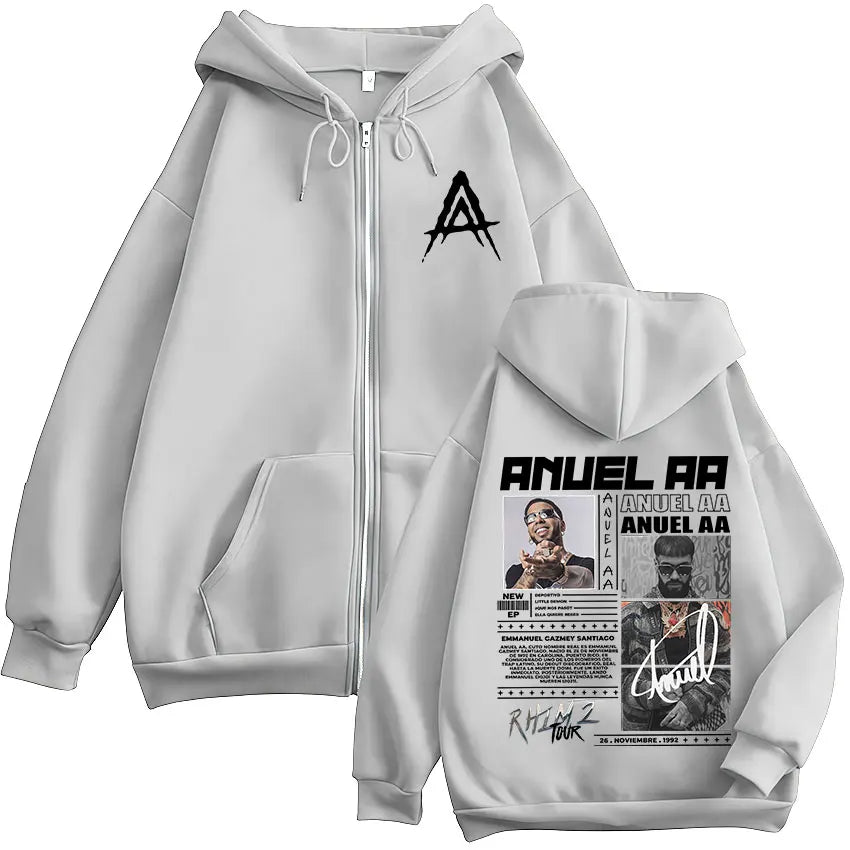 Rapper Anuel AA Rhlm 2 Album 2025 Zipper Hoodies Men Women Clothing Fashion Zip Up Hooded Sweatshirt Oversized Pullovers Jackets