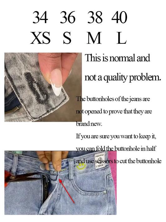 HH Female Fashion Denim Jeans Loose Solid Long Pants With Gradient All Match Streetwear Mujer Casual Baggy Chic Trousers