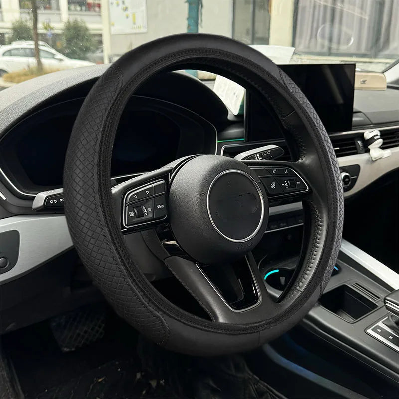 Share Car Steering Wheel Cover Leather Good Grip Car Accessories For 15"/37-38CM