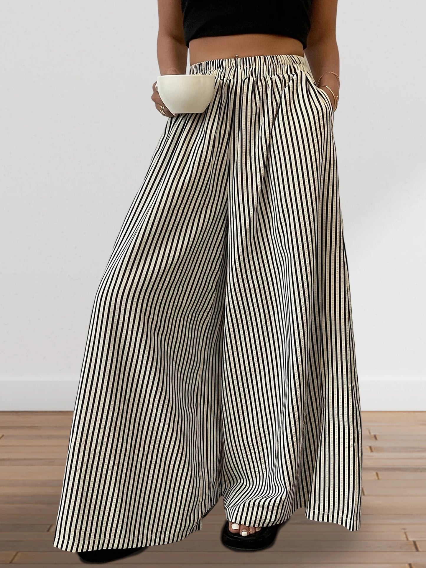 Women s Boho Chic Floral Print Wide Leg Palazzo Pants High Waist Loose Fit Trousers with Pockets and Belt Detail