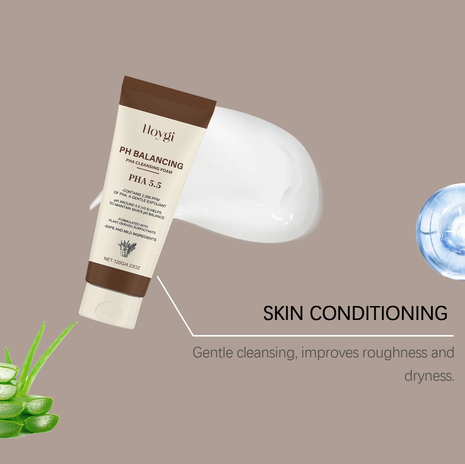 Hydrating Cleansing Foam, Gentle Face Wash with Aloe & Mint for Sensitive Skin, Refreshing Non-Drying Formula Halalzen