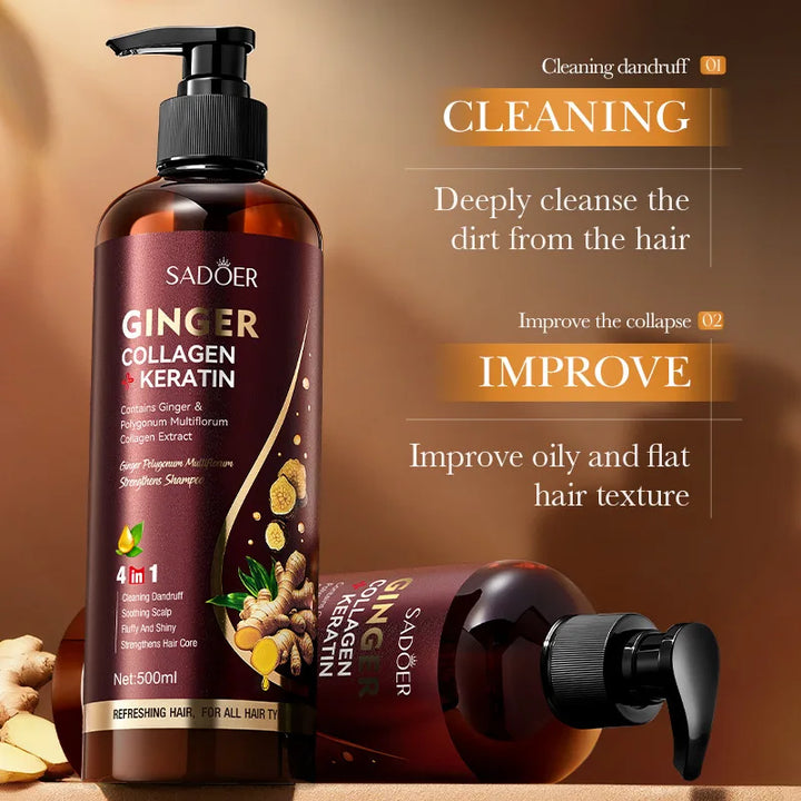 Ginger Polygonum Multiflorum Strengthening Shampoo 500ml Cleansing Hair Care Ends Oil Control Nourishing Hair