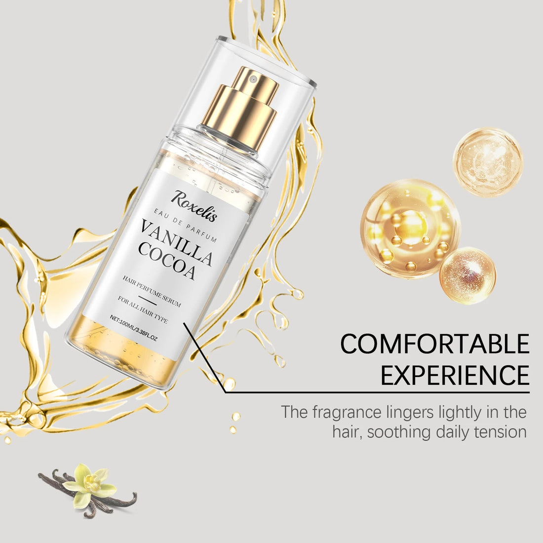 Roxelis Vanilla Cocoa Hair Care Perfume Spray Body Fragrance Spray Gives Out Fresh Fragrance and Adds Fragrance to the Hair HALALZEN