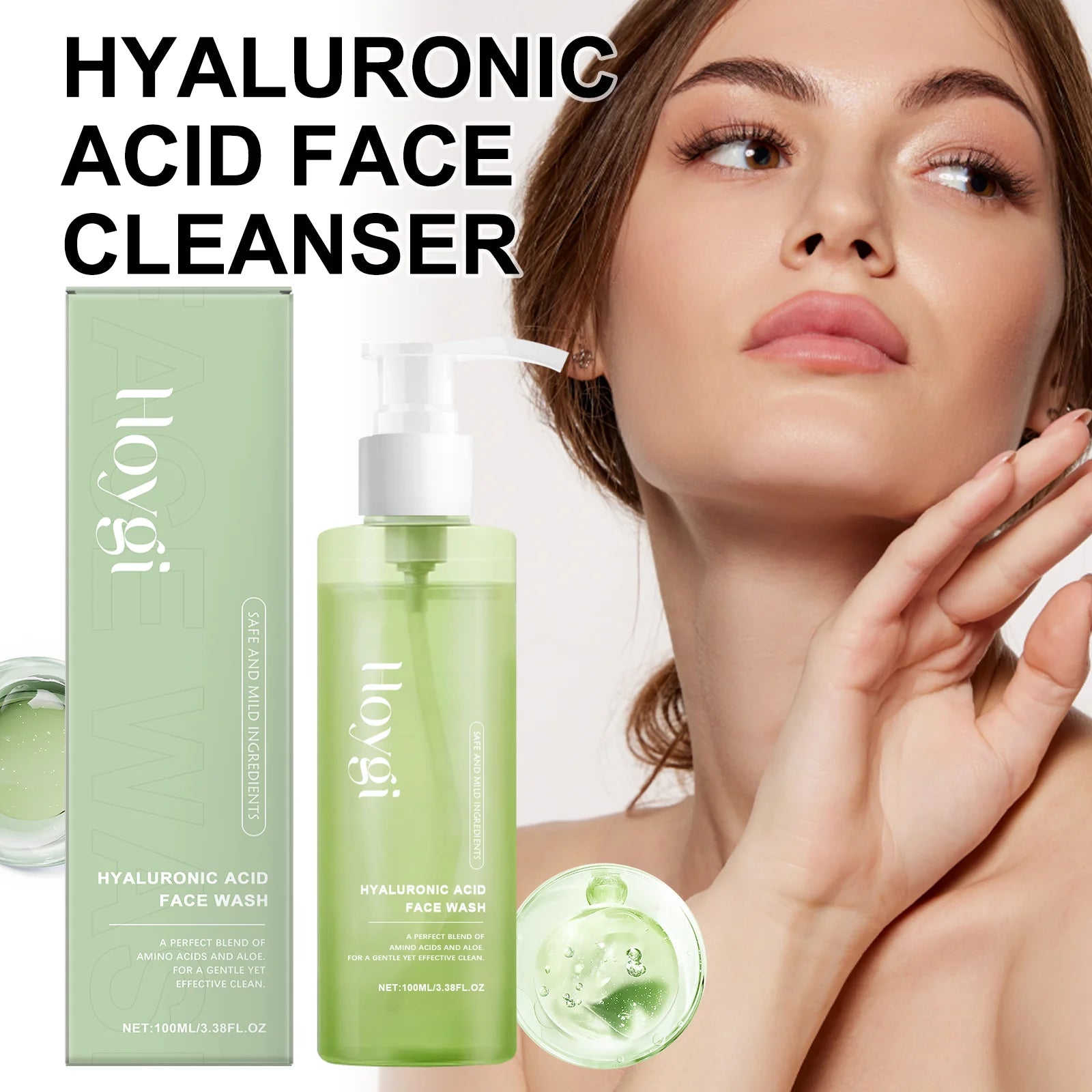 Hoygi Hyaluronic Acid Face Cleanser Gel Deep Pore Cleansing Moisturizing Non Drying Makeup Remover for Sensitive Skin 100ml Halalzen