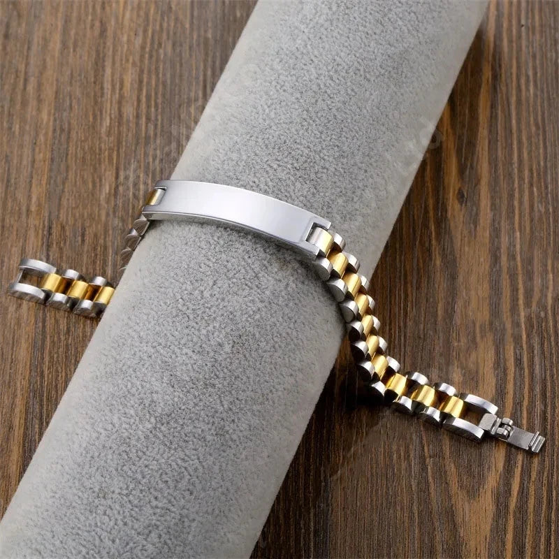 Custom Logo Name Engrave Bracelet Personalized Nameplate Stainless Steel Thick Hand Chain Custom Couple Men Women Jewelry Gift