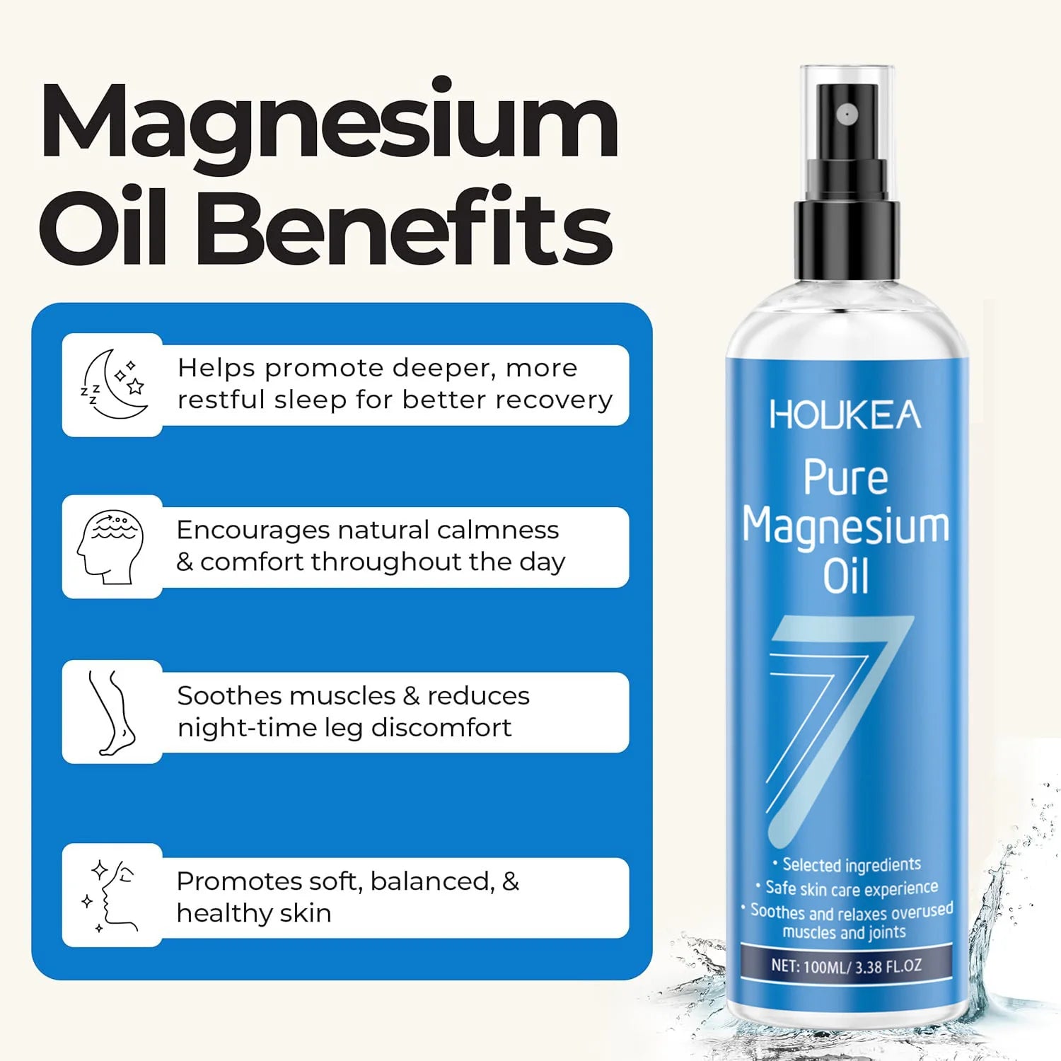 Pure Magnesium Oil Spray Grade Magnesium Chloride Liquid for Foot & Body Care Spray for Improve Roughness Skin& Quick Absorption