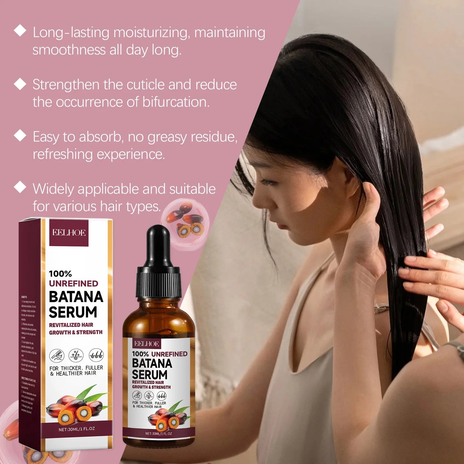 EELHOE Natural Batana Oil Deep Moisturizing Smooth Thick Hair Growth Shampoo and Conditioner for Damaged Hair Keratin Treatment Halalzen