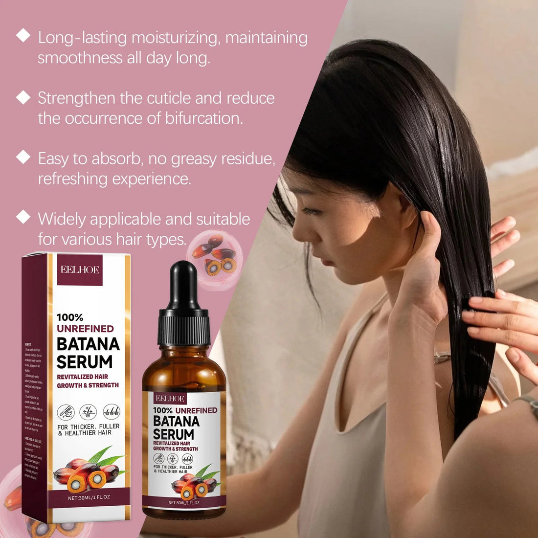 EELHOE Natural Batana Oil Deep Moisturizing Smooth Thick Hair Growth Shampoo and Conditioner for Damaged Hair Keratin Treatment Halalzen